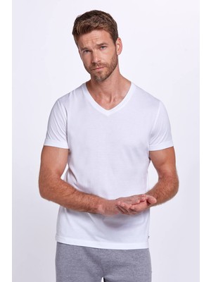 Hemington Beyaz V Yaka Basic T-Shirt