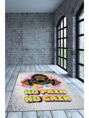 Homshtag Acı Yoksa Kazanç Yok Pamuklu Dokuma Tabanlı Yıkanabilir Kaymaz Dekoratif Spor Sever Halısı