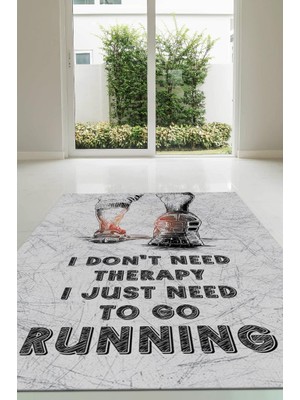 Homshtag Koşmak Benim Terapim Pamuklu Dokuma Tabanlı Yıkanabilir Kaymaz Dekoratif Spor Sever Halısı