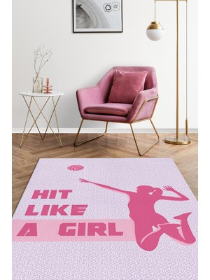 Homshtag Kız Gibi Vur Pamuklu Dokuma Tabanlı Yıkanabilir Kaymaz Dekoratif Voleybol Sever Halısı