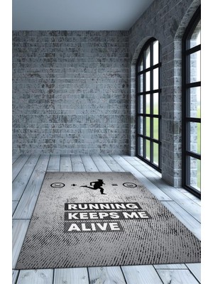 Homshtag Koşmak Mutlu Eder Pamuklu Dokuma Tabanlı Yıkanabilir Kaymaz Dekoratif Spor Sever Halısı