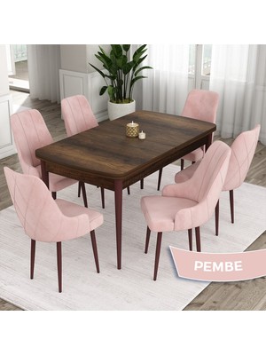 Canisa Concept Eta Serisi 80 x 132 cm Mdf Açılabilir Masa Takımı Barok Ahşap Desen Masa 6 Sandalye