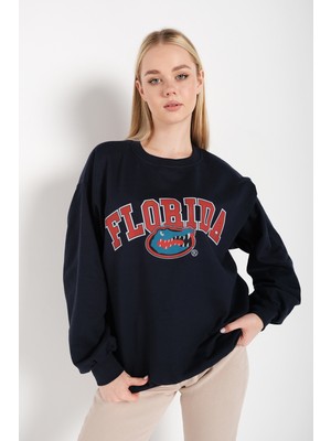 Trendseninle Kadın Oversize Florida Timsah Baskılı Sweattshirt