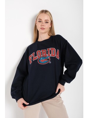 Trendseninle Kadın Oversize Florida Timsah Baskılı Sweattshirt