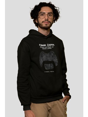 Tişört Fabrikası Frank Zappa Baskılı Unisex Siyah Kapüşonlu Sweatshirt