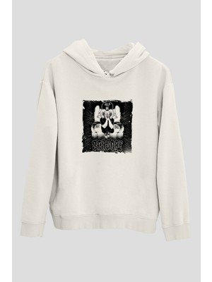 Borgorebaskılı Unisex Beyaz Kapşonlu Sweatshirt