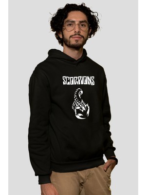 Tişört Fabrikası Scorpions Baskılı Unisex Siyah Kapüşonlu Sweatshirt