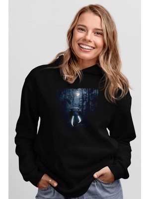 Tişört Fabrikası Fil Baskılı Unisex Siyah Kapüşonlu Sweatshirt