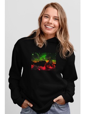 Tişört Fabrikası Fil Baskılı Unisex Siyah Kapüşonlu Sweatshirt