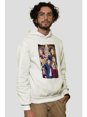 Tişört Fabrikası Ace Attorneybaskılı Unisex Beyaz Kapşonlu Sweatshirt