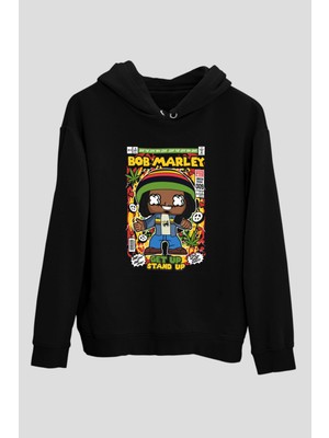 Tişört Fabrikası Bob Marley Baskılı Unisex Siyah Hoodie