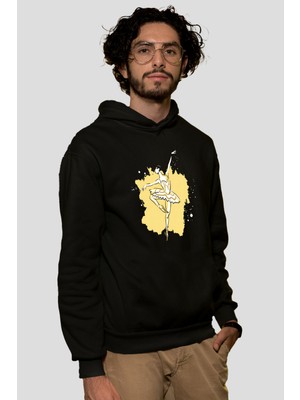 Tişört Fabrikası Bale Baskılı Unisex Siyah Kapüşonlu Sweatshirt