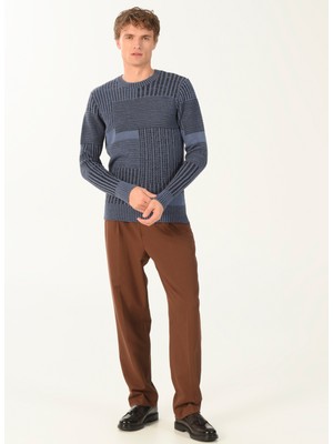 People By Fabrika Bisiklet Yaka Desenli Indigo Erkek Kazak 23TR13
