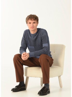 People By Fabrika Bisiklet Yaka Desenli Indigo Erkek Kazak 23TR13