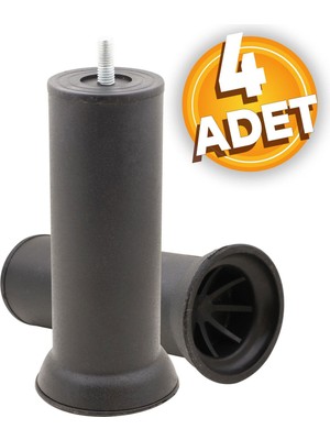 Nzb Mobilya Kanepe Baza Koltuk Destek Ayağı M8 Civata Siyah Ayak 15 cm (4 Adet)