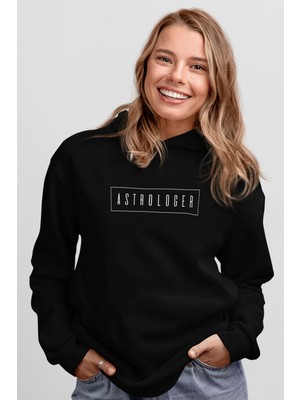 Tişört Fabrikası Astrolog Baskılı Siyah Kapüşonlu Sweatshirt