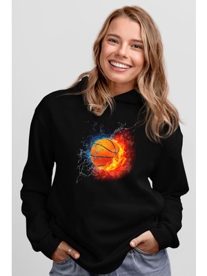 Tişört Fabrikası Basketbol Baskılı Siyah Kapüşonlu Sweatshirt