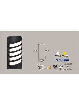 Econa 24W Siyah Kasa Dış Mekan LED Aplik Oval Çerçeveli (6500K)