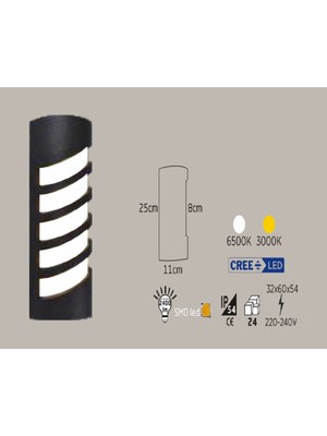 Econa 24W Siyah Kasa Dış Mekan LED Aplik Oval Çerçeveli (6500K)