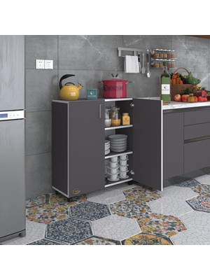 Kenzlife 2 kapılı dolap rabia 088*070*032 gri kapaklı tekerlekli banyo mutfak ofis kitaplık ayakkabılık kiler