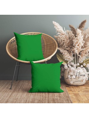 Yeşil Düz Renk Çift Taraflı Dekoratif 2'li Kırlent Kılıfı Seti