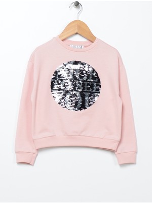 Limon Baskili Kız Çocuk Pembe Sweatshirt Cal Girl