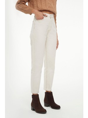 Its Basic Mercan Kadın Bej Renk %100 Koton Denim Yüksek Bel Mom Fit Jean