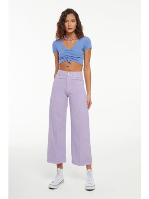 Its Basic Kadın Lila Renk Wide Leg Kalıp Yüksek Bel Jean