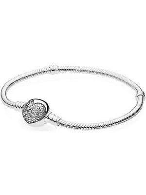 590743cz 17cm Moments Köpüklü Kalp Toka Yılan Zincir Bileklik ( 16cm Uygun )