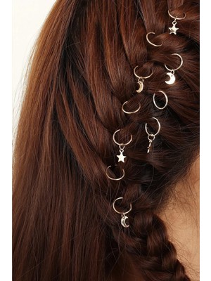 New Obsessions Ay Yıldız Saç Küpesi 10 Adet