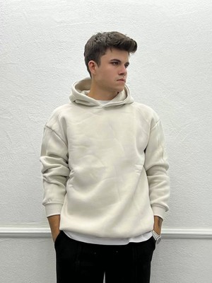 Iç Kısmı Şardonlu Basic Oversize Sweatshirt - Krem