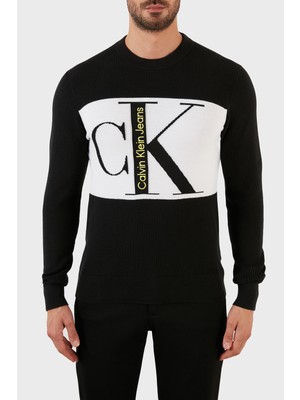 Calvin Klein % 100 Pamuk Logolu Regular Fit Bisiklet Yaka Kazak Erkek Kazak J30J322203 Beh