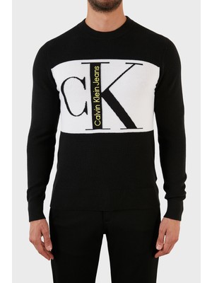 Calvin Klein % 100 Pamuk Logolu Regular Fit Bisiklet Yaka Kazak Erkek Kazak J30J322203 Beh