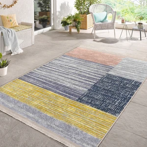 Eskitme Zeminde Kilim Motifli Boyama Desenli Klasik  Dijital Baskılı Makinede Yıkanabilir Kaymaz Taban Saçaklı Halı