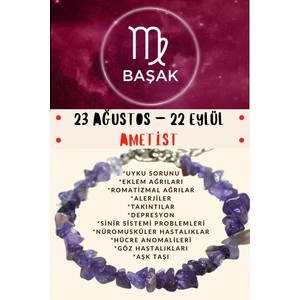 Gümüştel El Sanatları Burç Taşı Başak Burcu Ametist Taşı Bileklik