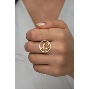 925 Ayar Gümüş Gold Allah Lafzı Kolye