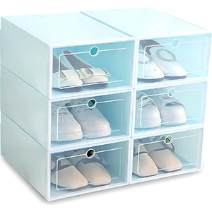 6 Parça Şeker Renkli Ayakkabı Kutusu, Şeffaf Plastik Ayakkabı Saklama Kutusu, Ayakkabı Dolabı Saklama Çekmecesi Dikdörtgen Mavi
