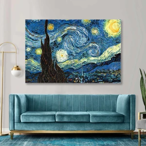 SML Tablo Van Gogh Yıldızlı Gece Tablosu Modern Sanat Yağlı Boya Efektli Kanvas Tablo