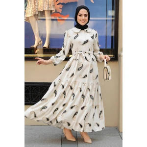 Neva Style - Desenli Siyah Tesettür Elbise 10302S