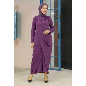 Neva Style - Mürdüm Tesettür Elbise 34281MU