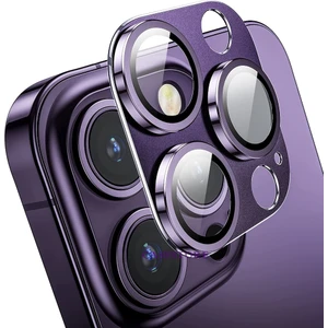 M.TK Moveteck Iphone 14 Pro ve 14 Pro Max Için Kamera Lens Koruyucu Metalik Cam Tam Kaplar Tek Parça Mor