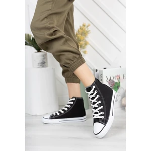Unisex Bilekli Günlük Siyah Keten Kadın Erkek Spor Sneaker Ayakkabı