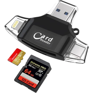 USB 2.0+8pin+Type-C+Micro USB 4 Arada 1 Kart Okuyucu - Siyah (Yurt Dışından)