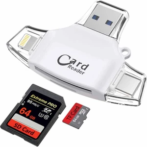 USB 2.0+8pin+Type-C+Micro USB 4 Arada 1 Kart Okuyucu - Beyaz (Yurt Dışından)