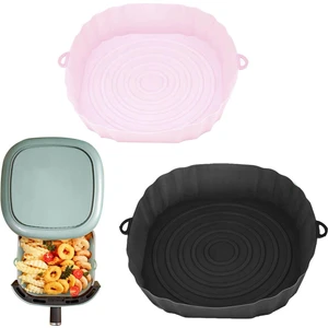 Xiomi Uyumlu 2 Adet Hava Fritöz Silikon Sepet Silikon Kalıp Airfryer Fırın Pişirme Tepsisi Pizza Kızarmış Tavuk Sepeti Kullanımlık Pan Liner Aksesuarları Pembe Siyah