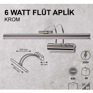 6W Flüt Aplik - Krom Kasa - Günışığı