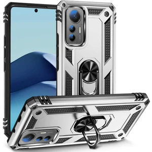 Xiaomi Mi 12 Lite Kılıf Vega Sert Silikon Tank Standlı Yüzüklü Mıknatıslı Gümüş