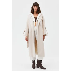 AÇELYAOKCU Oversize Reglan Kol Geniş Yaka Balık Sırtı Premium Yün Kaban