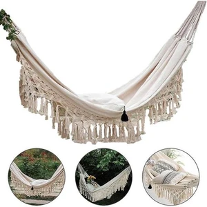 200 cm * 150 cm Hamak Boho Tarzı Brezilyalı Makrome Saçaklı Deluxe Çift Hamak Net Sandalye Kapalı Asılı Salıncak Ev Dekor (Yurt Dışından)