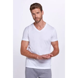 Beyaz V Yaka Basic T-Shirt